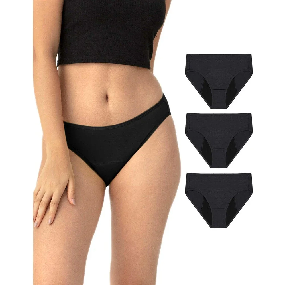 Neione Girls' Black Period Underwear Menstrual Panties Modal Bikini Cheeky XXS